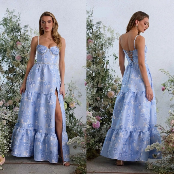 fitted lace wedding dress The Lucetta Dress in White Windsor Brocade 2 / White Windsor Brocade